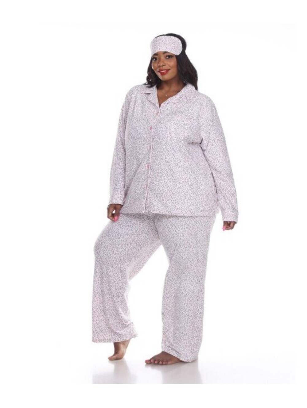 White Mark Women's Three-Piece Button-Down Pajama Set - Pink Cheetah Size 4XL